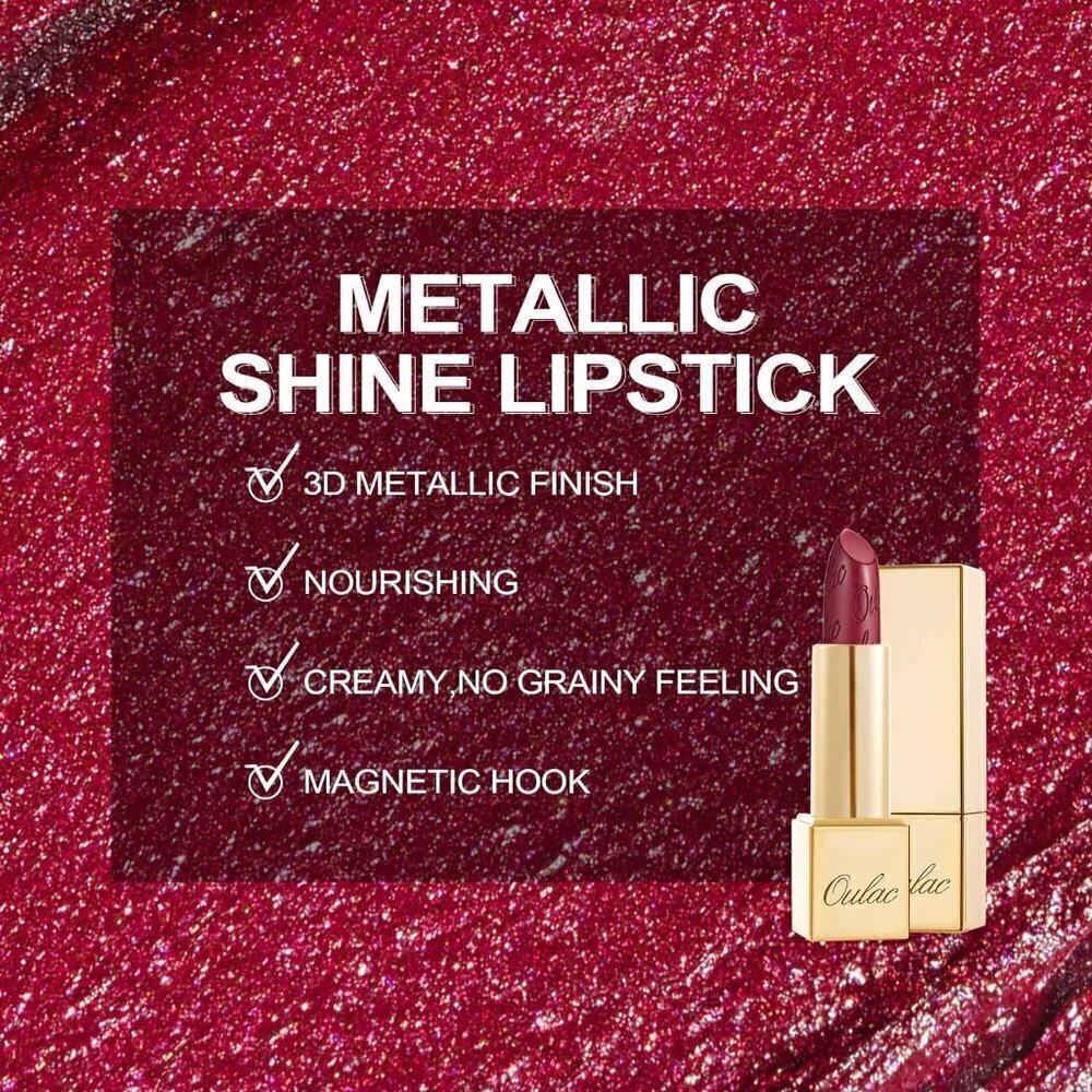 Oulac Metallic Shine Dark Red Lipstick for Women 4.3 g/0.15 oz (One Last Kiss 14 - Picture 4 of 7